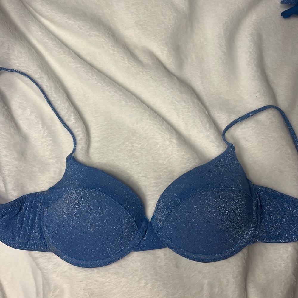 Adorable Triangl swimsuit. Sparkly Light blue w Royal blue lining. XS